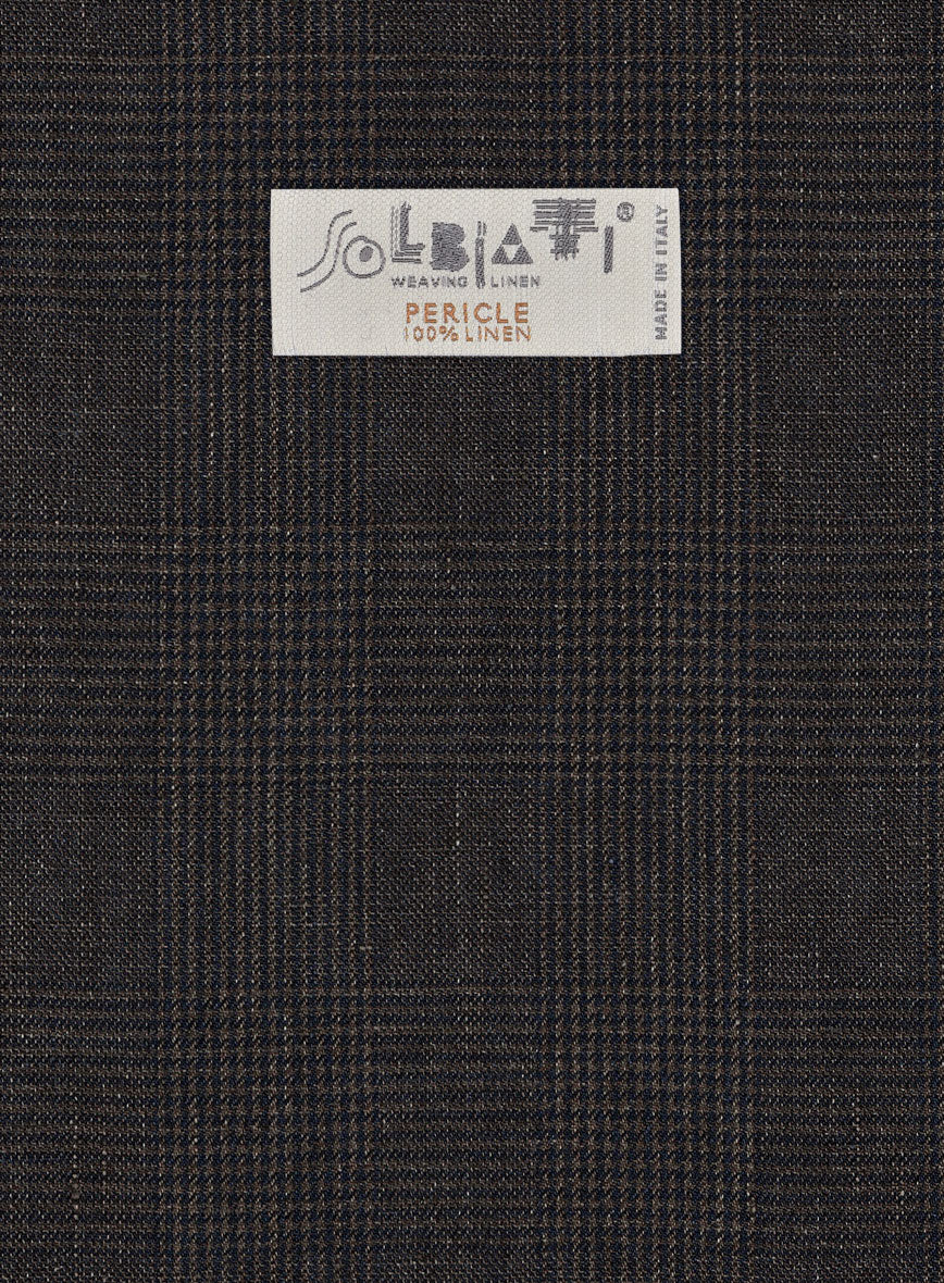 Solbiati Blue Brown Check Linen Jacket - StudioSuits