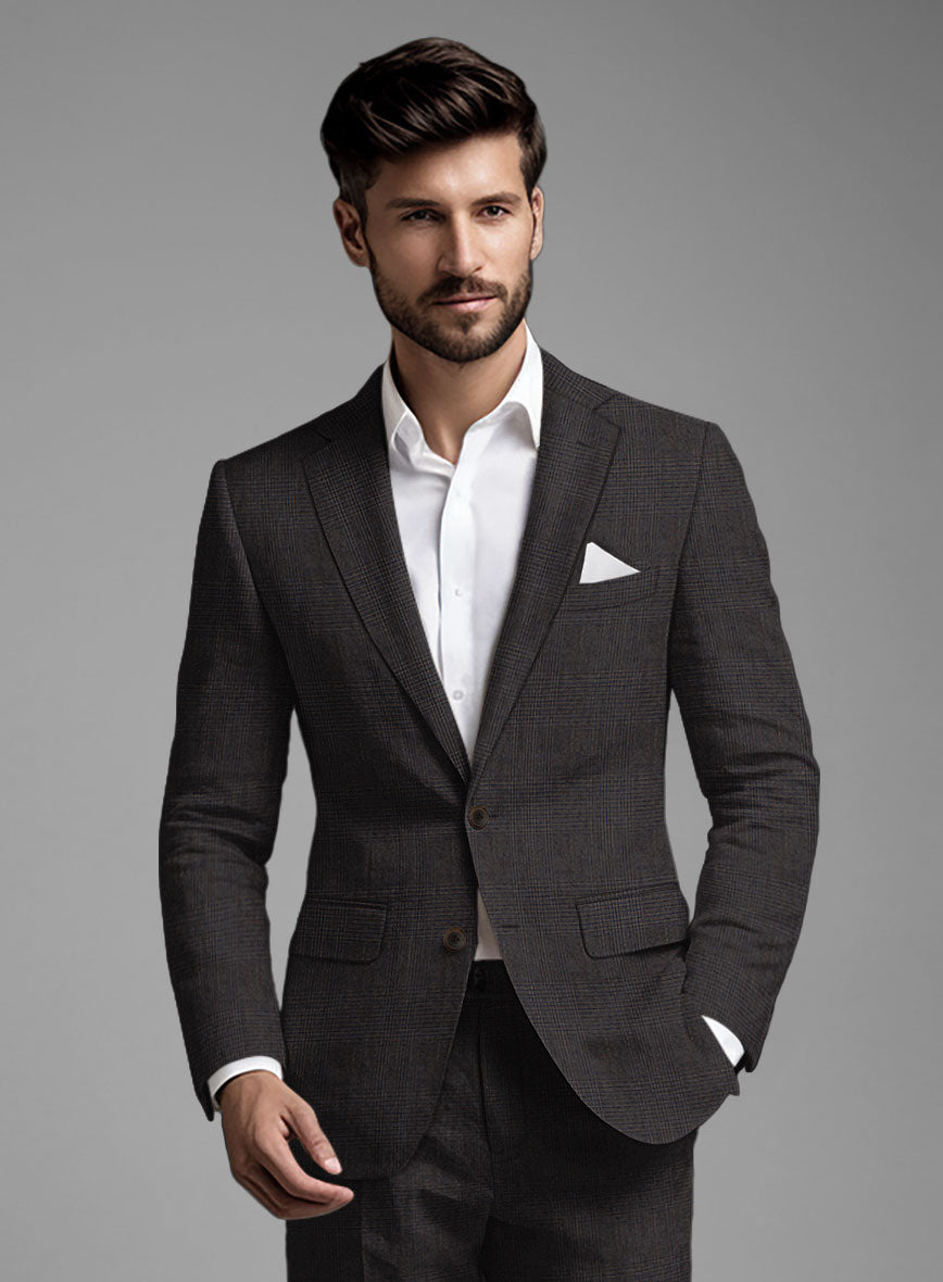 Solbiati Blue Brown Check Linen Suit - StudioSuits