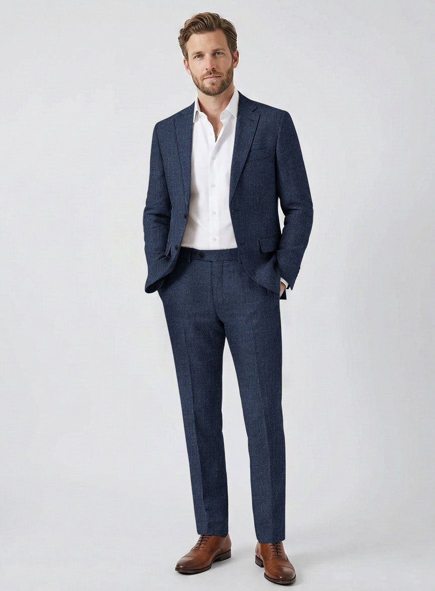 Men's Solbiati Denim Dark Blue Linen Suit by StudioSuits