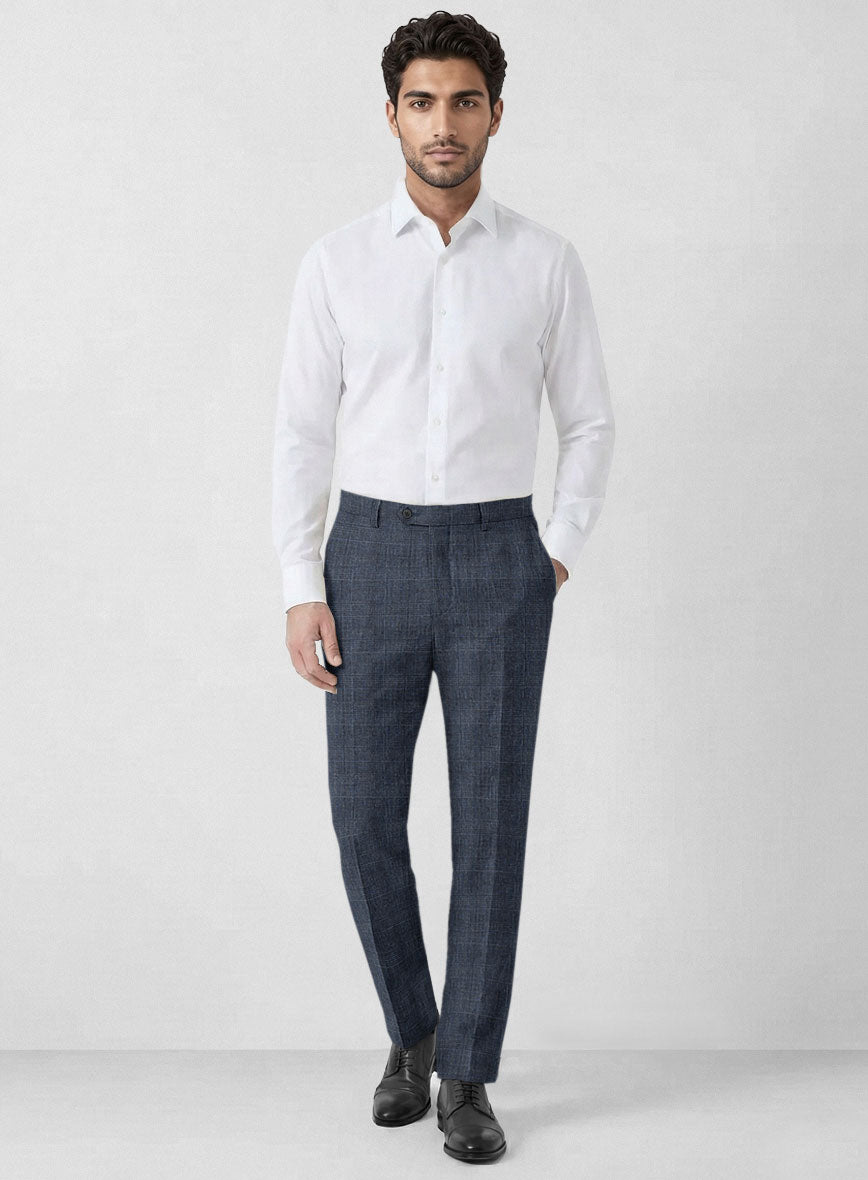 Solbiati Empire Blue Glen Linen Pants - StudioSuits