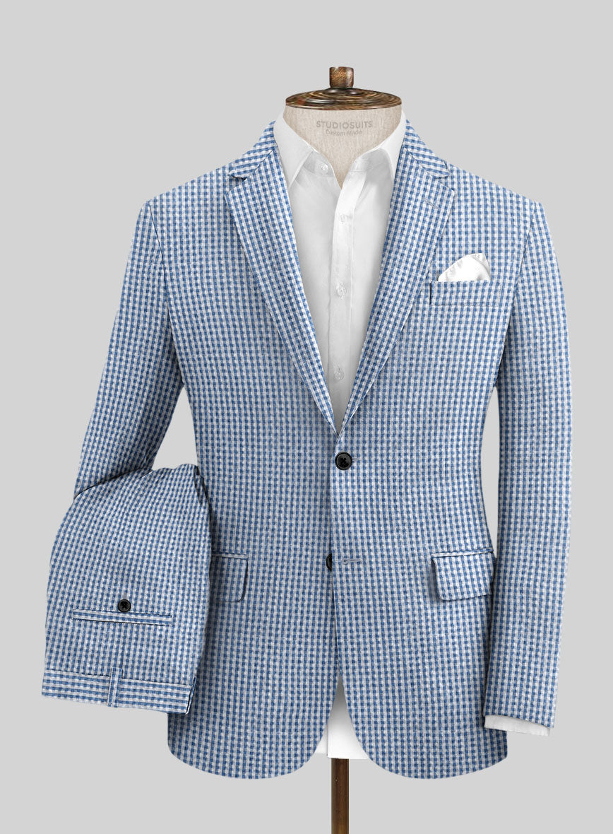 Solbiati Gingham Blue Seersucker Suit - StudioSuits