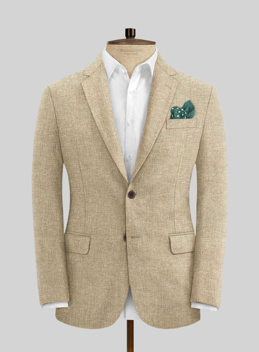 Solbiati Herringbone Beige Linen Jacket - StudioSuits
