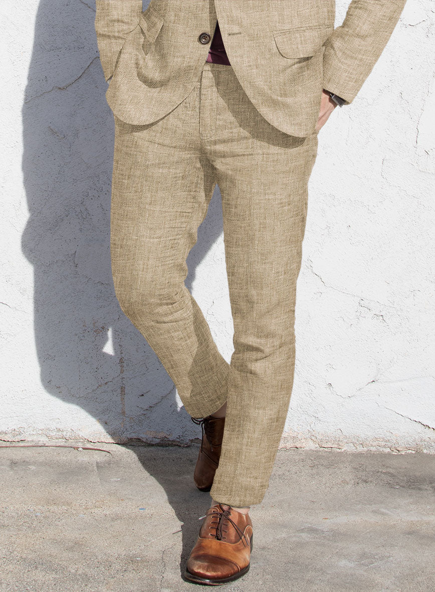Solbiati Herringbone Beige Linen Pants - StudioSuits