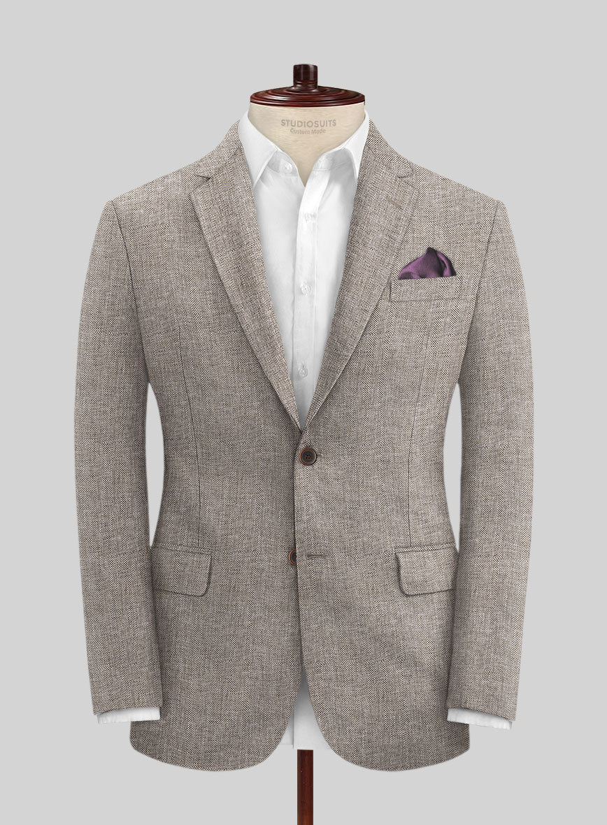 Solbiati Herringbone Brown Linen Jacket - StudioSuits