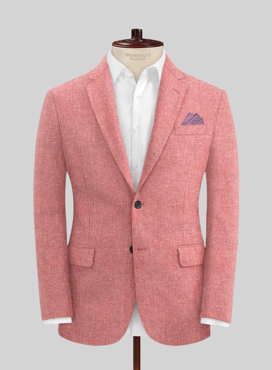 Solbiati Herringbone Coral Red Linen Jacket - StudioSuits