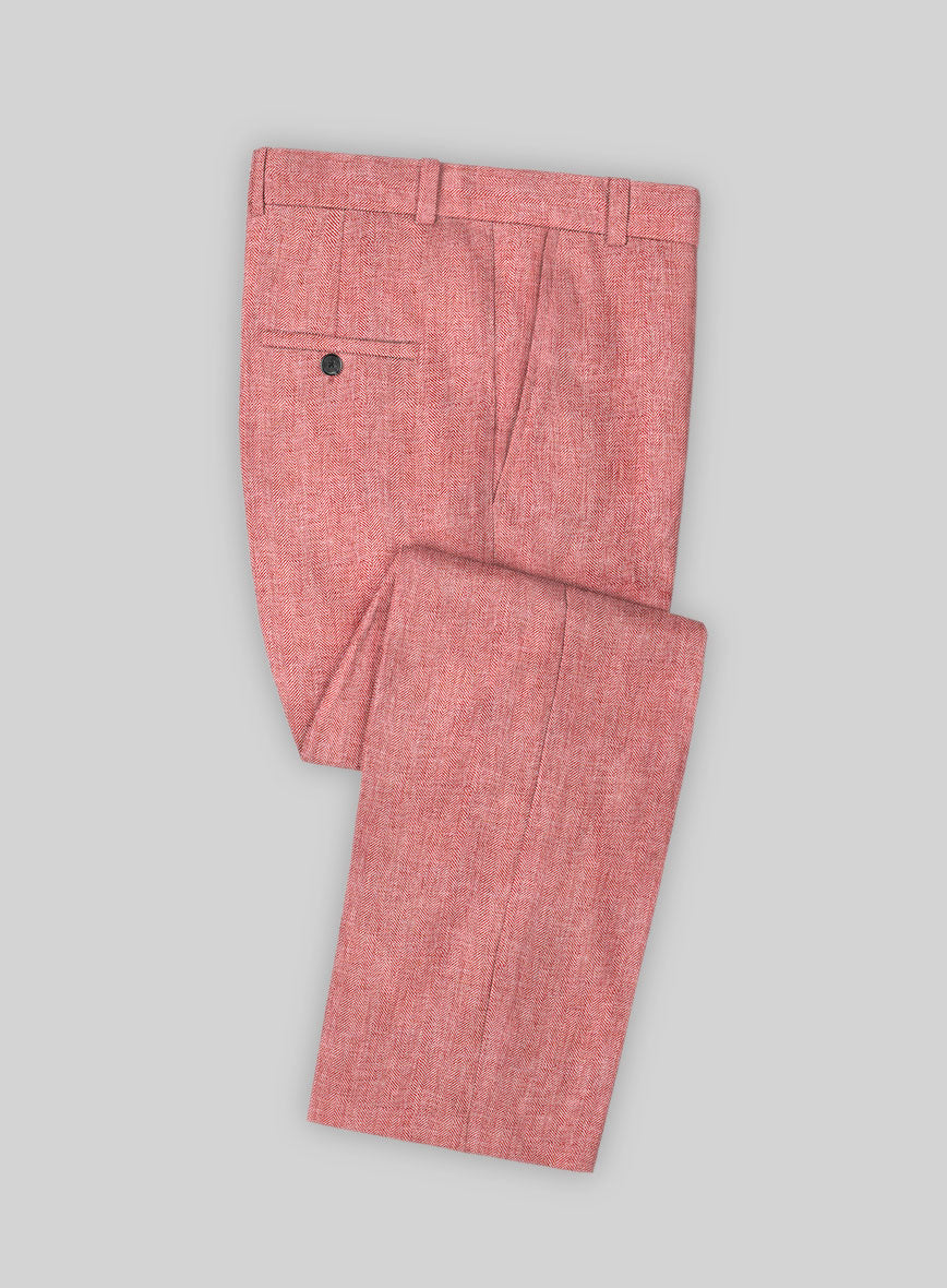 Solbiati Herringbone Coral Red Linen Pants - StudioSuits