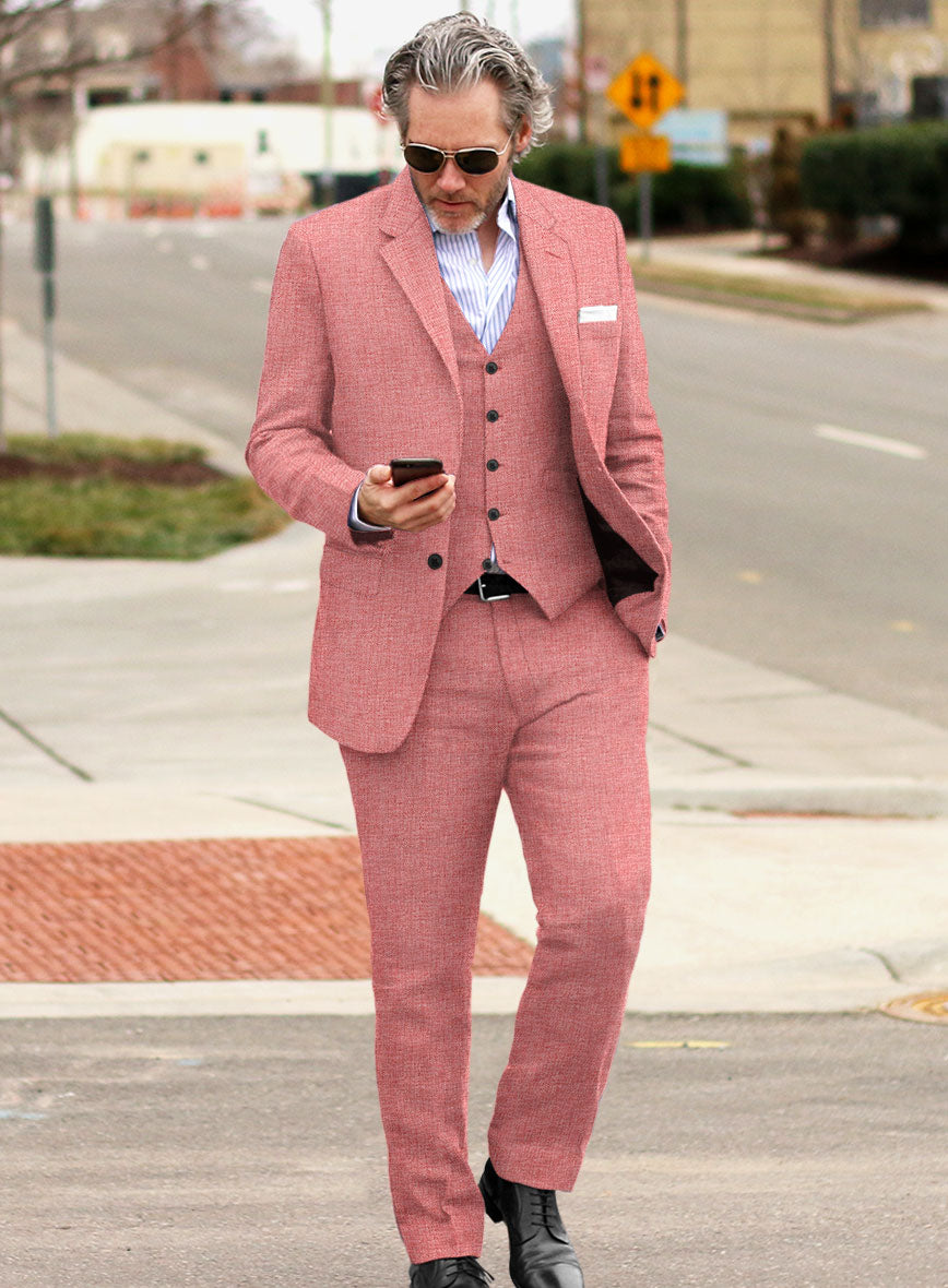 Solbiati Herringbone Coral Red Linen Suit - StudioSuits