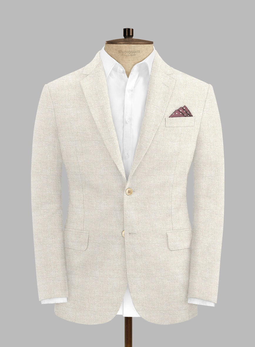 Solbiati Herringbone Fawn Linen Jacket - StudioSuits