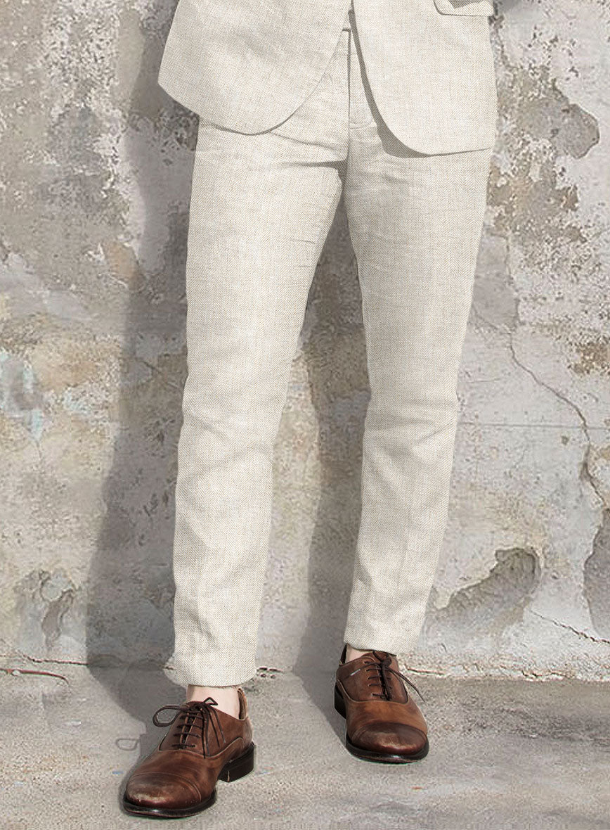 Solbiati Herringbone Fawn Linen Pants - StudioSuits