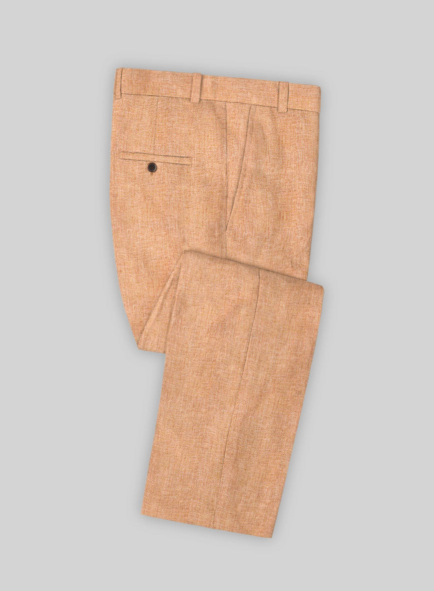 Solbiati Herringbone Orange Linen Pants - StudioSuits