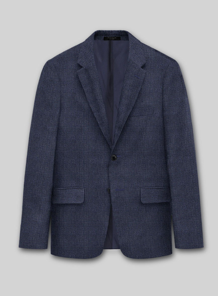 Solbiati Indigo Blue Check Linen Jacket - StudioSuits
