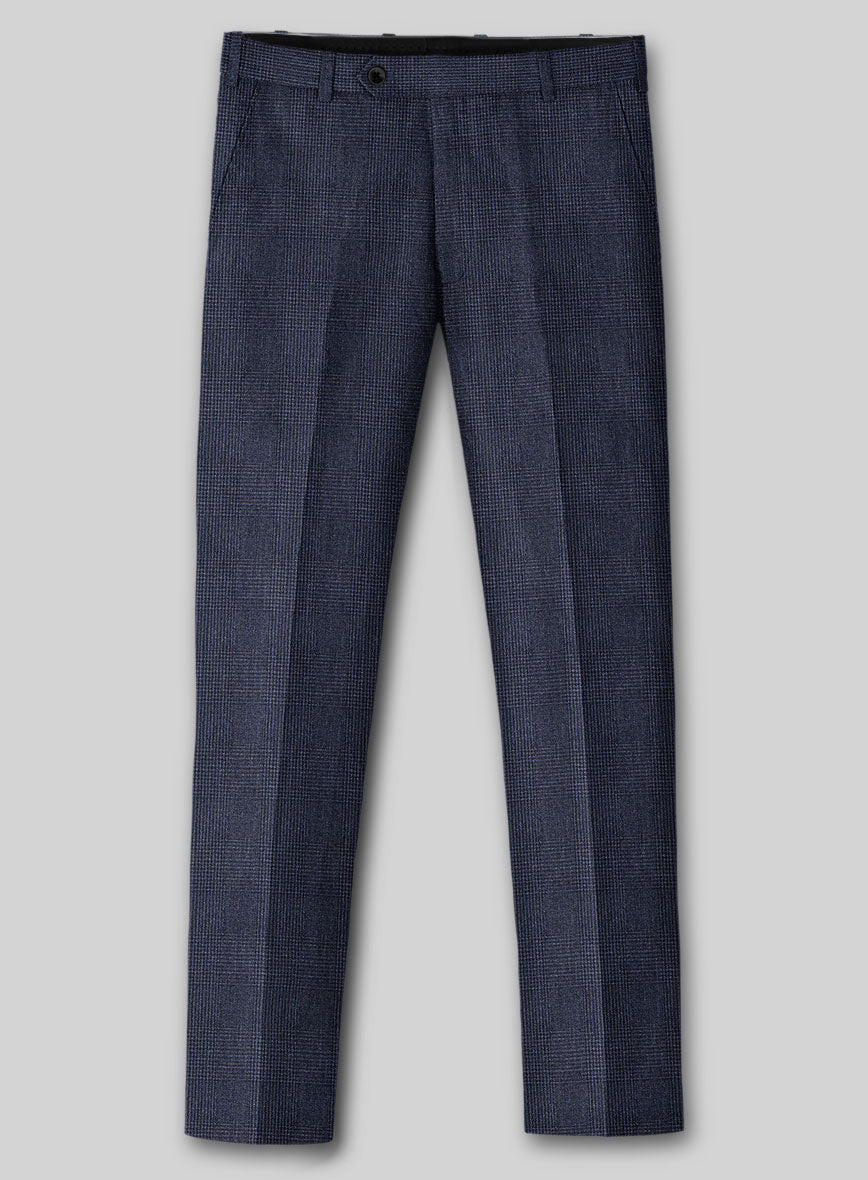 Solbiati Indigo Blue Check Linen Pants - StudioSuits