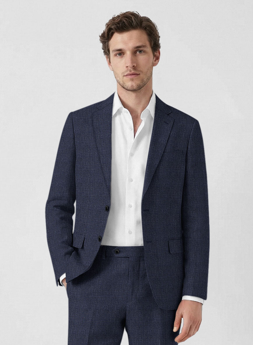 Solbiati Indigo Blue Check Linen Jacket - StudioSuits