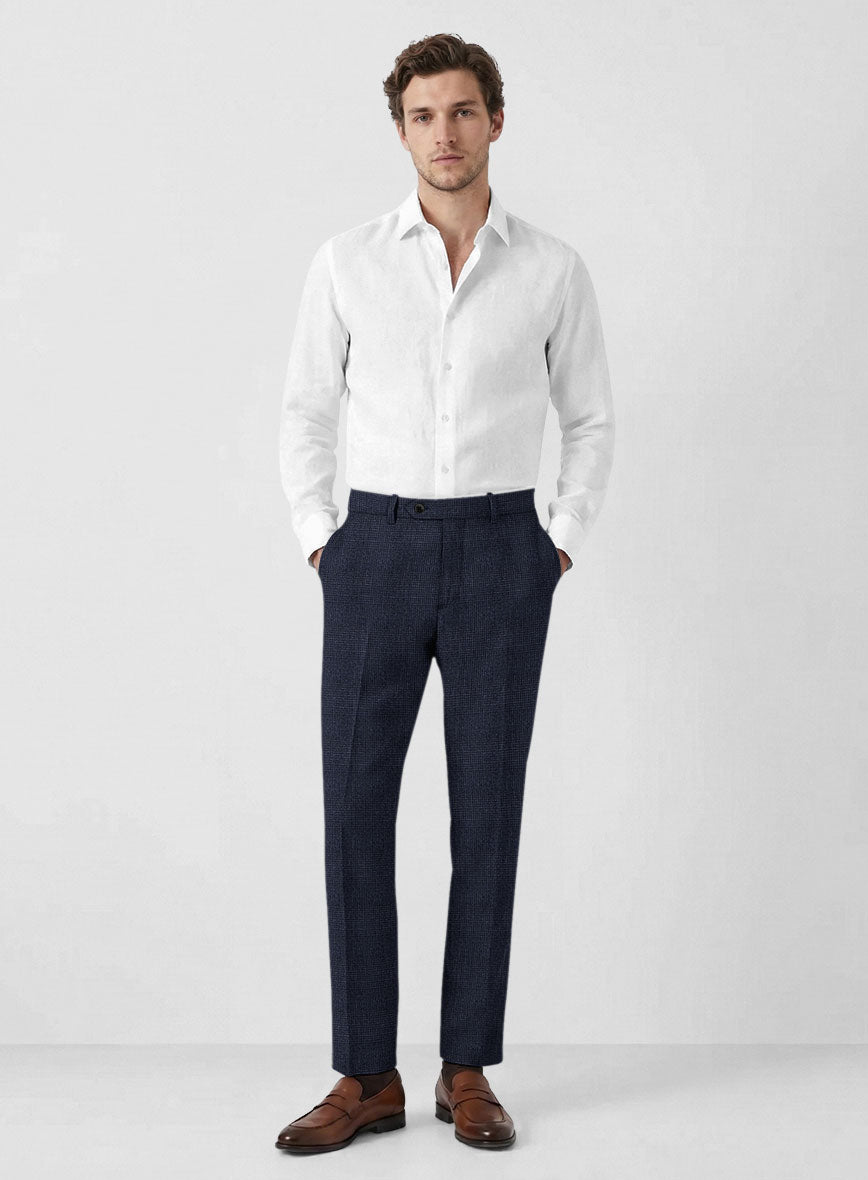 Solbiati Indigo Blue Check Linen Pants - StudioSuits