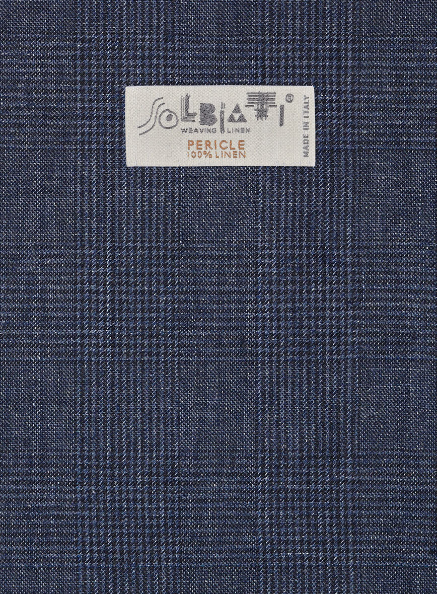 Solbiati Indigo Blue Check Linen Pants - StudioSuits