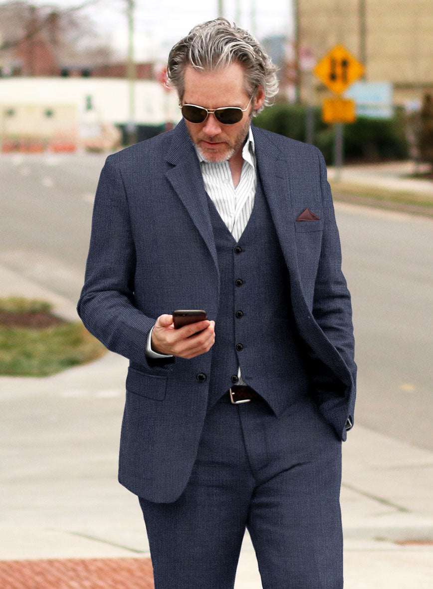 Solbiati Indigo Blue Check Linen Suit - StudioSuits