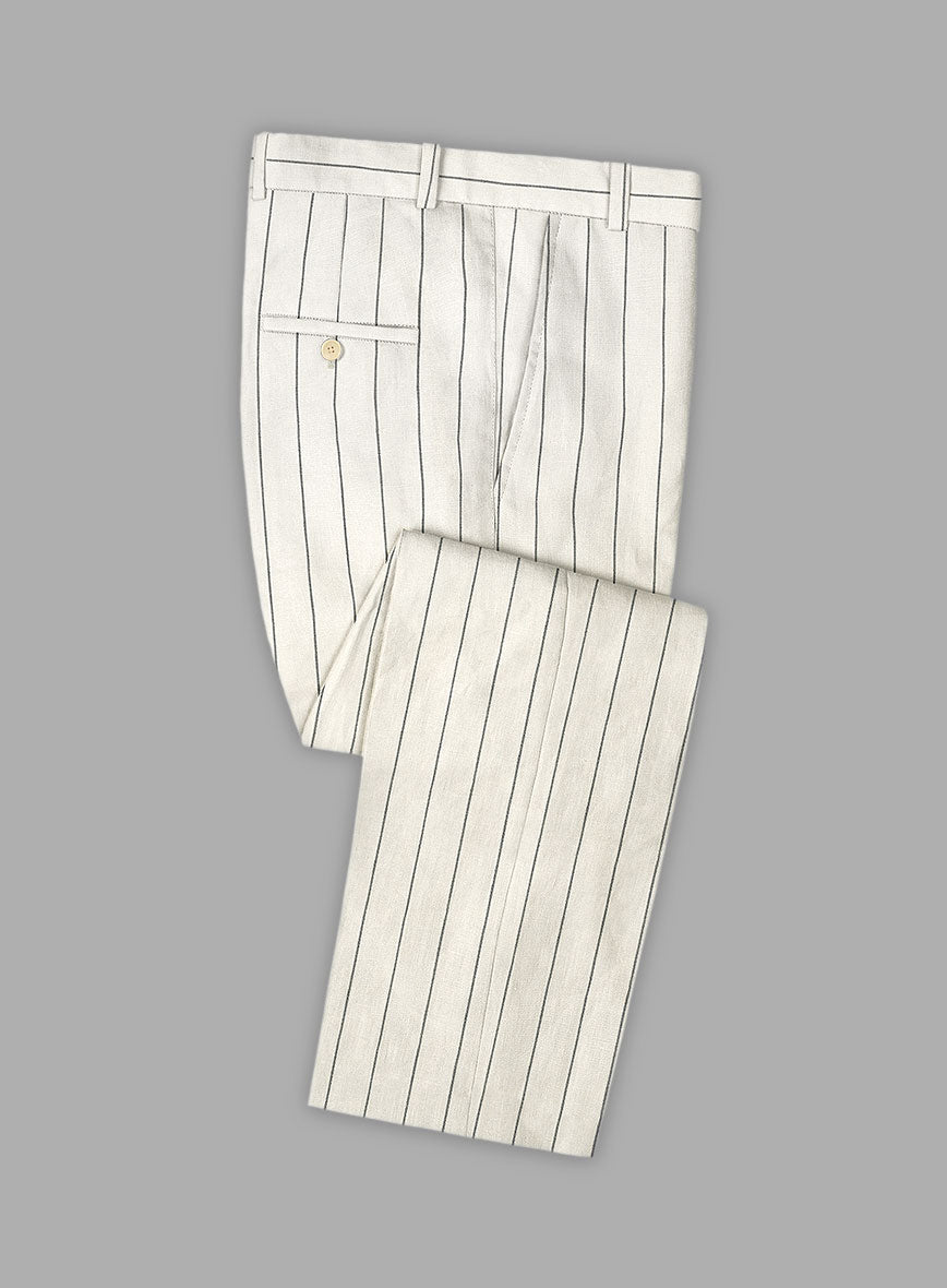 Solbiati Ivory Wide Stripe Linen Pants - StudioSuits