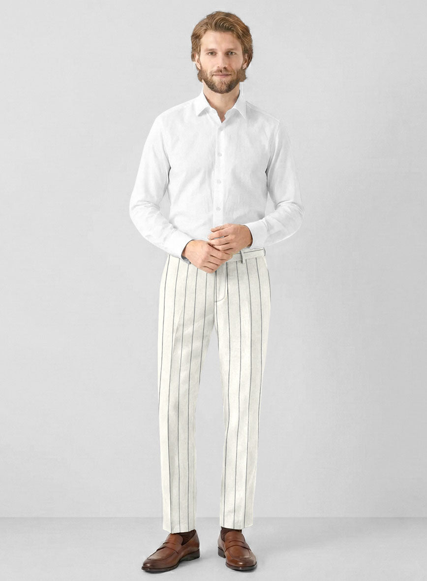 Solbiati Ivory Wide Stripe Linen Pants - StudioSuits