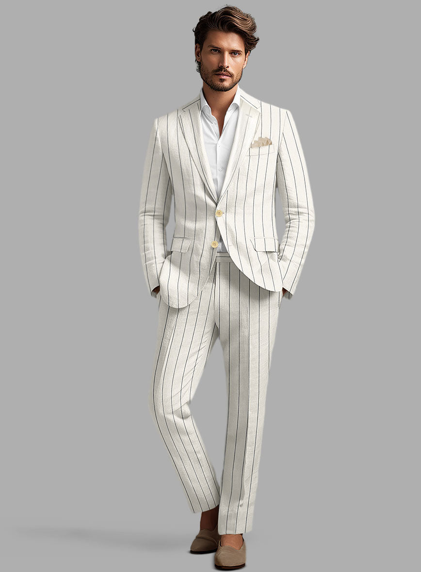Solbiati Ivory Wide Stripe Linen Suit - StudioSuits