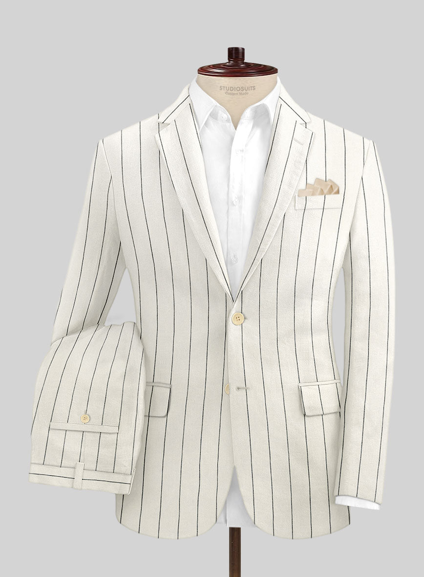 Solbiati Ivory Wide Stripe Linen Suit - StudioSuits