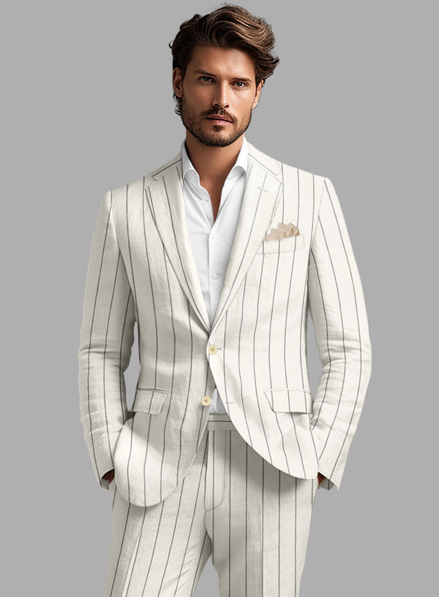 Solbiati Ivory Wide Stripe Linen Suit - StudioSuits