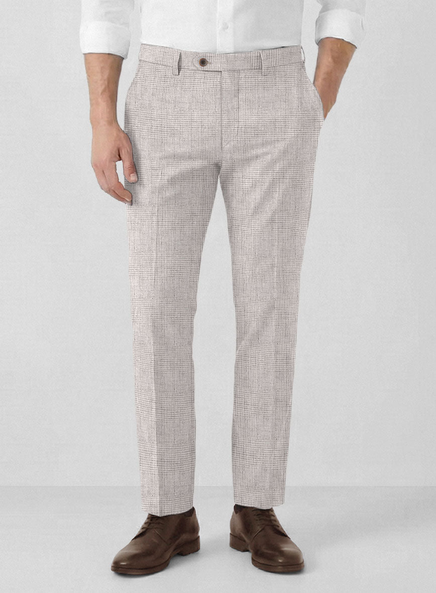 Solbiati Light Beige Check Linen Pants - StudioSuits