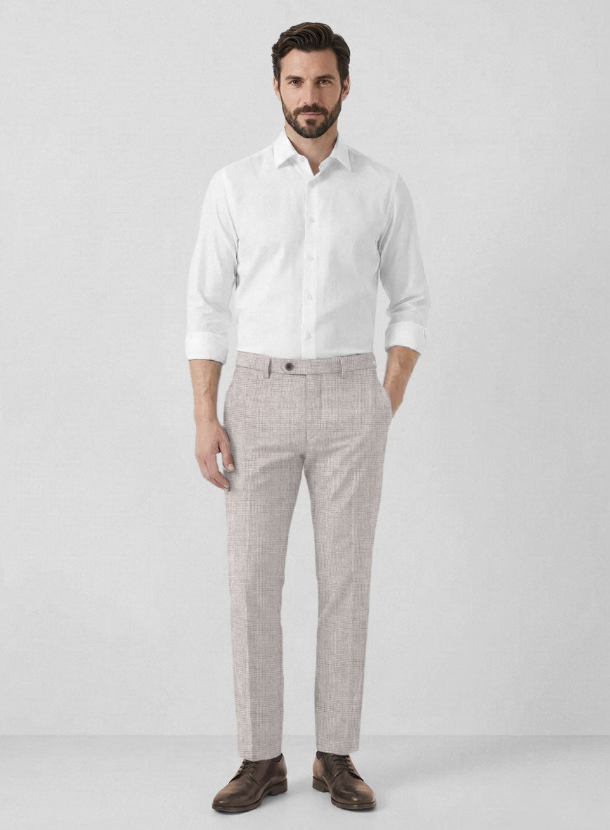 Solbiati Light Beige Check Linen Pants - StudioSuits