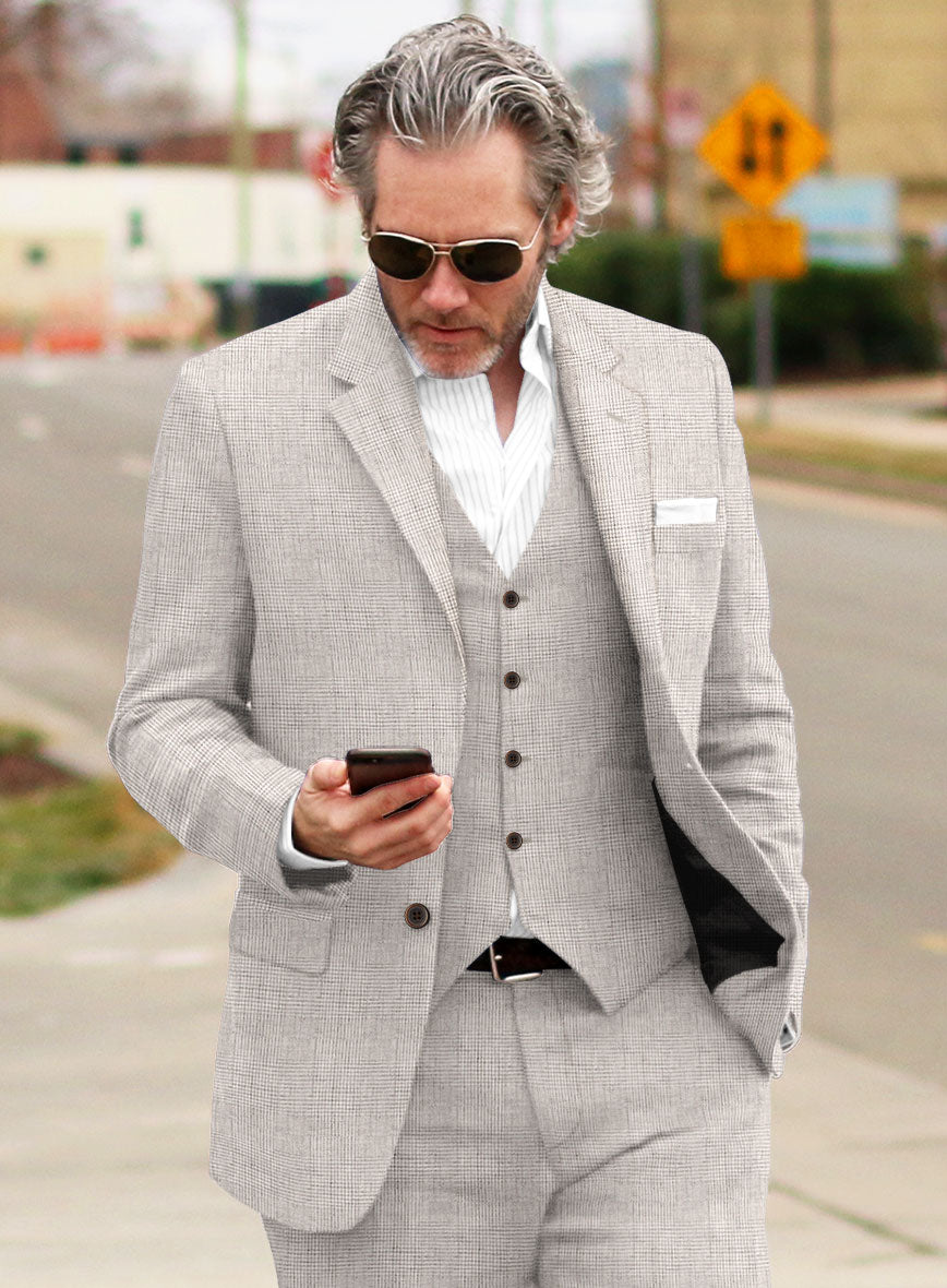 Solbiati Light Beige Check Linen Suit - StudioSuits