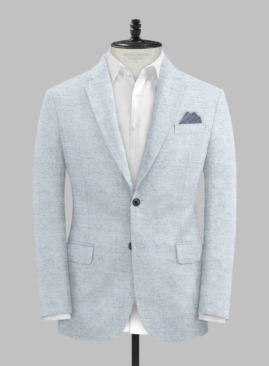 Solbiati Light Blue Herringbone Linen Jacket - StudioSuits