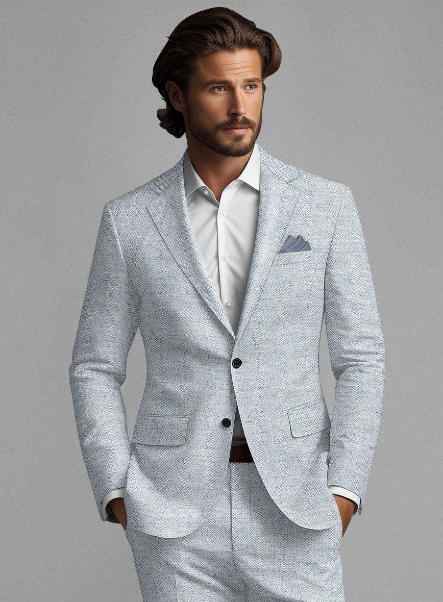 Solbiati Light Blue Herringbone Linen Jacket - StudioSuits