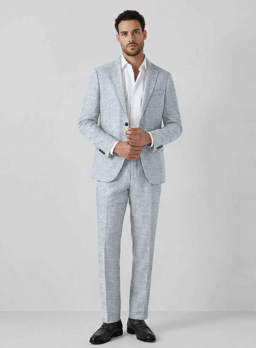 Solbiati Light Blue Herringbone Linen Suit - StudioSuits