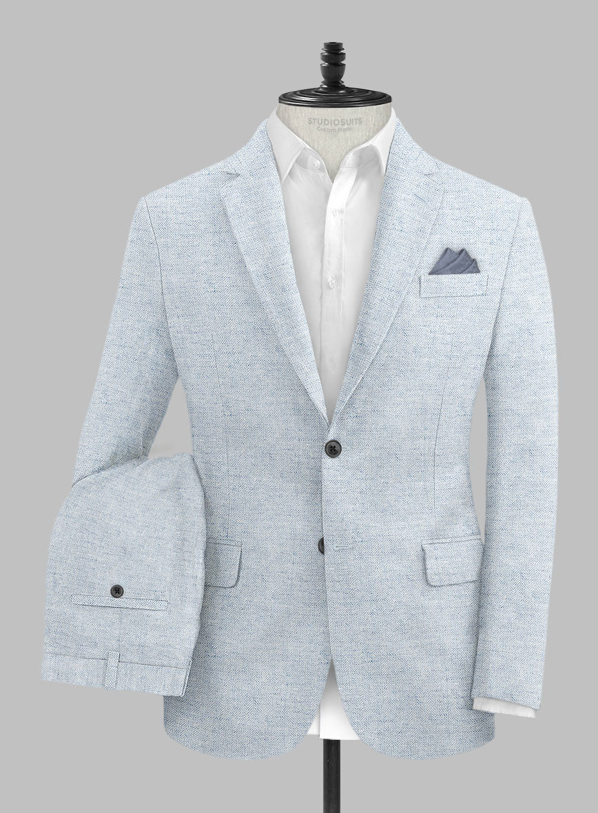 Solbiati Light Blue Herringbone Linen Suit - StudioSuits