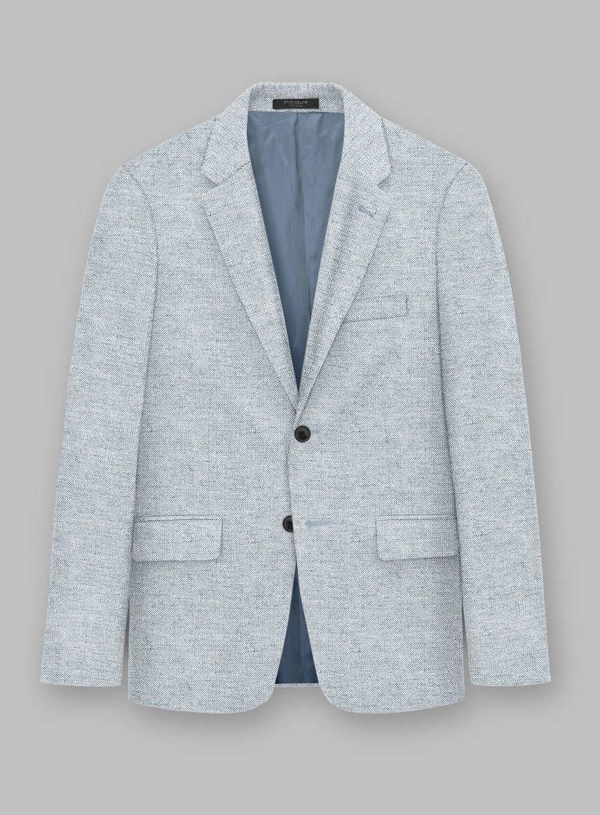 Solbiati Light Blue Herringbone Linen Jacket - StudioSuits