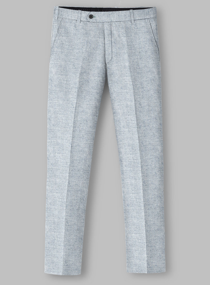 Solbiati Light Blue Herringbone Linen Pants - StudioSuits