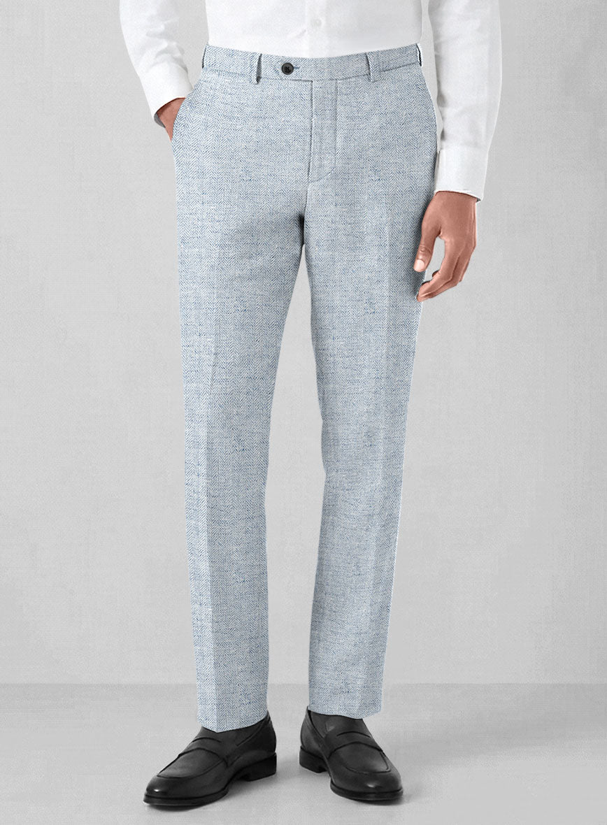 Solbiati Light Blue Herringbone Linen Pants - StudioSuits