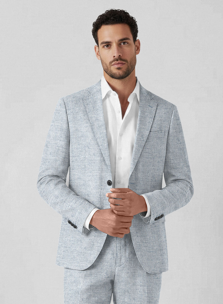 Solbiati Light Blue Herringbone Linen Suit - StudioSuits