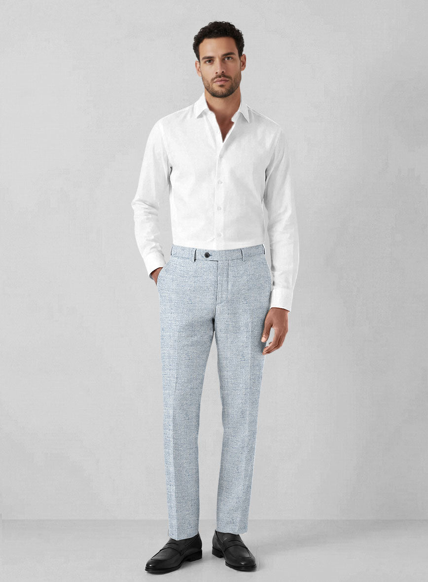Solbiati Light Blue Herringbone Linen Pants - StudioSuits