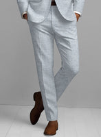 Solbiati Light Blue Herringbone Linen Pants - StudioSuits