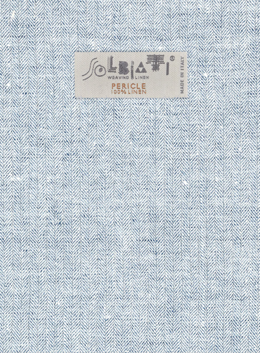 Solbiati Light Blue Herringbone Linen Pants - StudioSuits