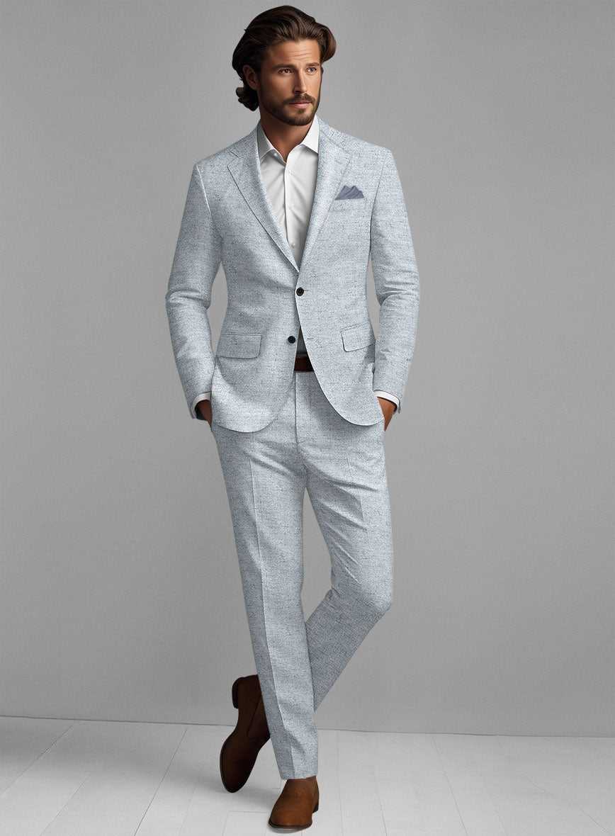 Solbiati Light Blue Herringbone Linen Suit - StudioSuits