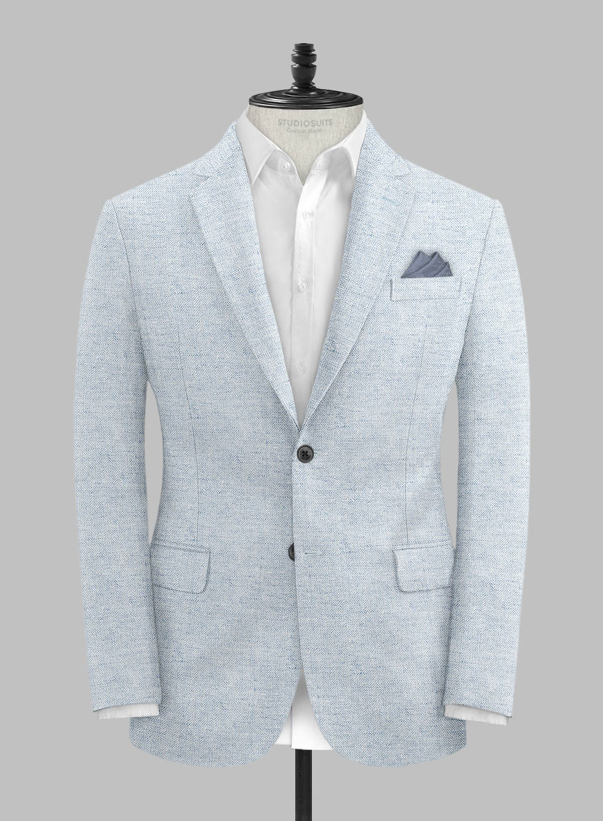 Solbiati Light Blue Herringbone Linen Suit - StudioSuits