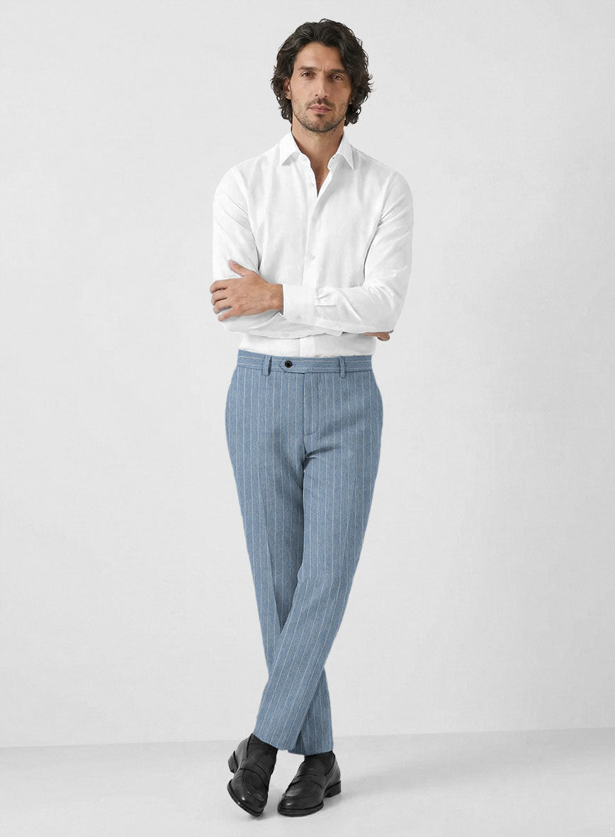 Solbiati Light Blue Stripe Linen Pants - StudioSuits