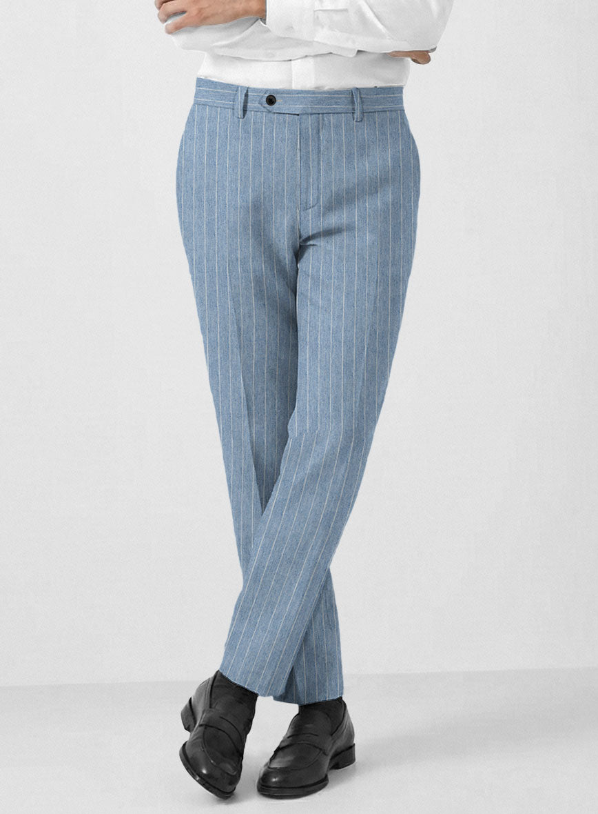 Solbiati Light Blue Stripe Linen Pants - StudioSuits
