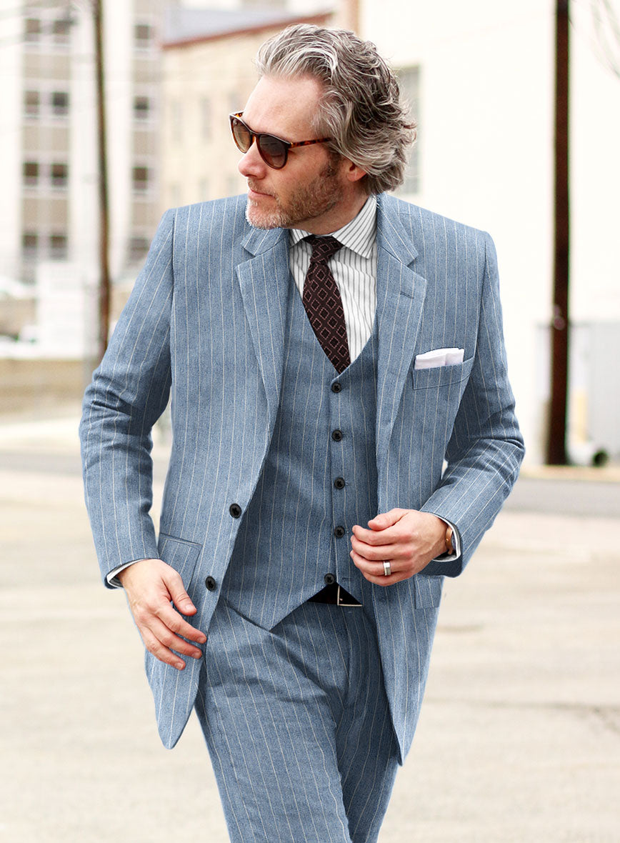 Solbiati Light Blue Stripe Linen Jacket - StudioSuits