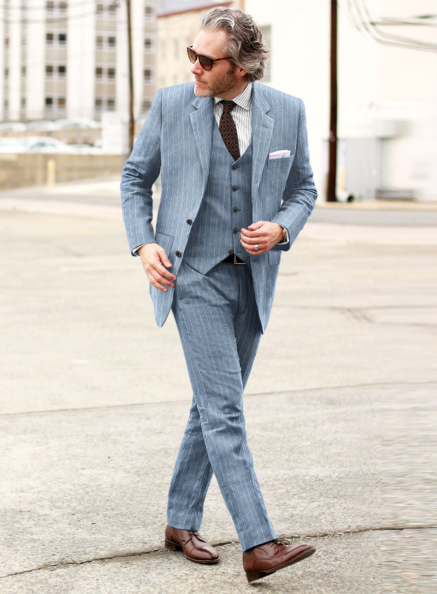 Solbiati Light Blue Stripe Linen Suit - StudioSuits