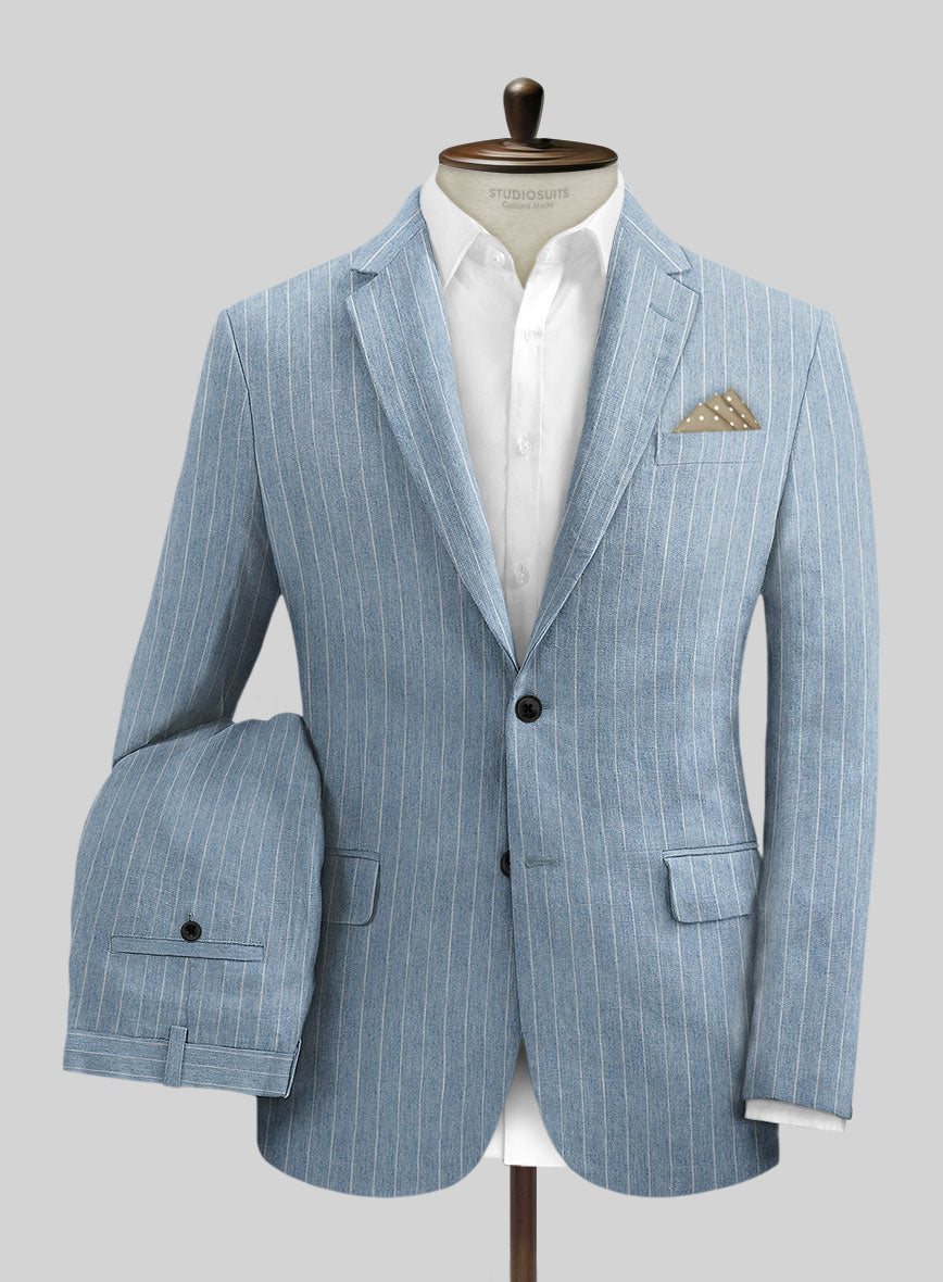 Solbiati Light Blue Stripe Linen Suit - StudioSuits