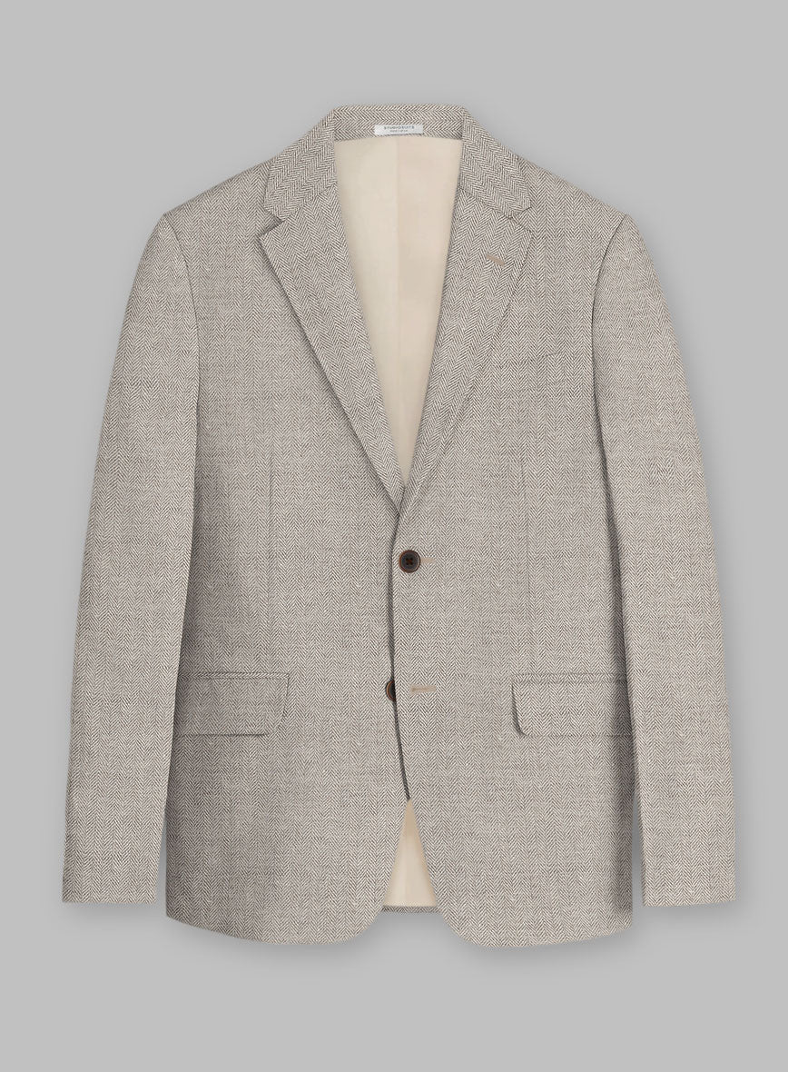 Solbiati Light Brown Herringbone Linen Jacket - StudioSuits
