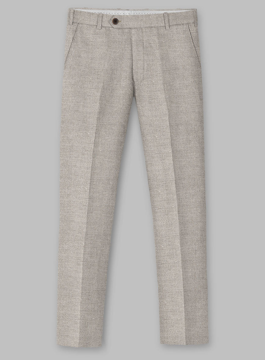 Solbiati Light Brown Herringbone Linen Pants - StudioSuits