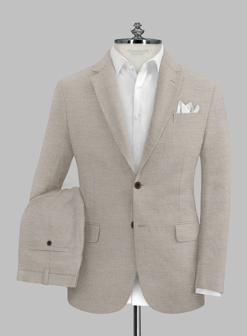 Solbiati Light Brown Herringbone Linen Suit - StudioSuits