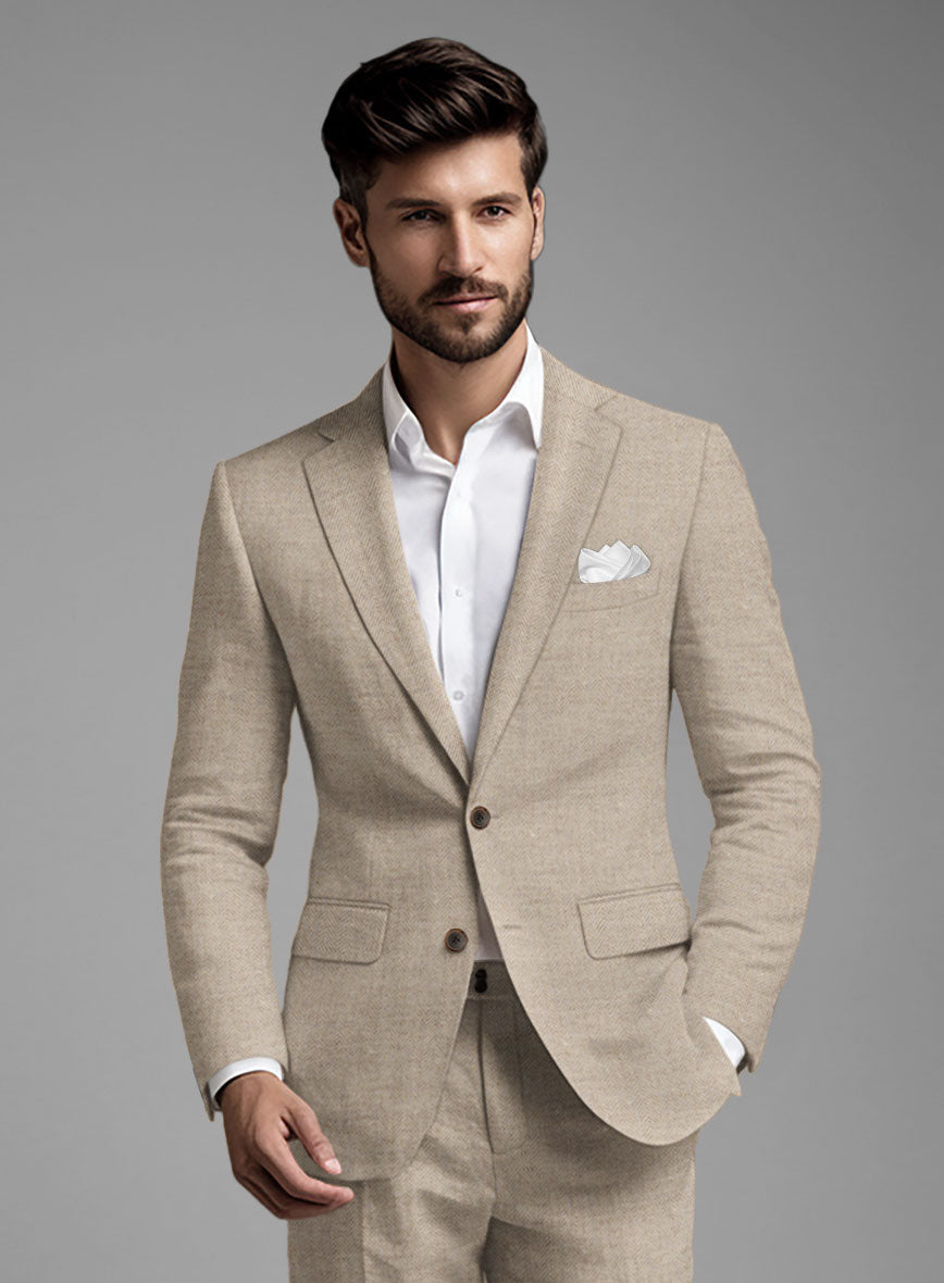 Solbiati Light Brown Herringbone Linen Suit - StudioSuits
